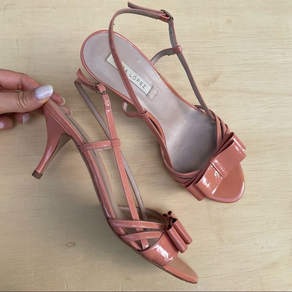 Pura Lopez coral parent leather sling back bow sandals 39